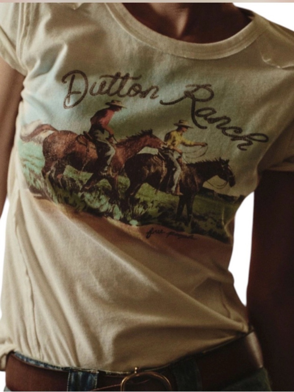 Free People Ivory Dalton Ranch Graphic Tee with Earth Tone Print - Picture 2 of 2